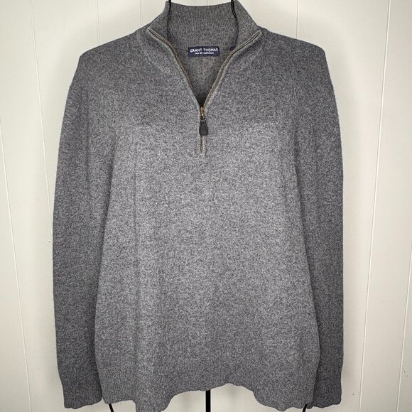 Grant Thomas Cashmere Grey Gray Quarter‎ Zip Up Mens Sweater Pullover Size Large - Picture 1 of 5